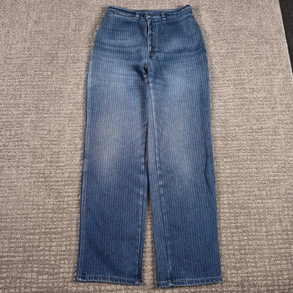 Vtg 70s Levis Jeans Womens 27x30 Blue Pinstripe High Waist Straight Ghost Pocket